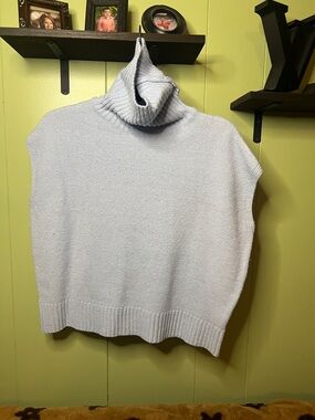 SHEIN Light Blue Turtleneck Poncho Sweater